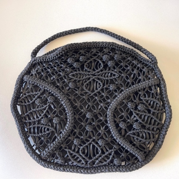 Anthropologie Bag Made on Earth for David & Scotti Macramé Knotted Braided Black - Picture 1 of 9